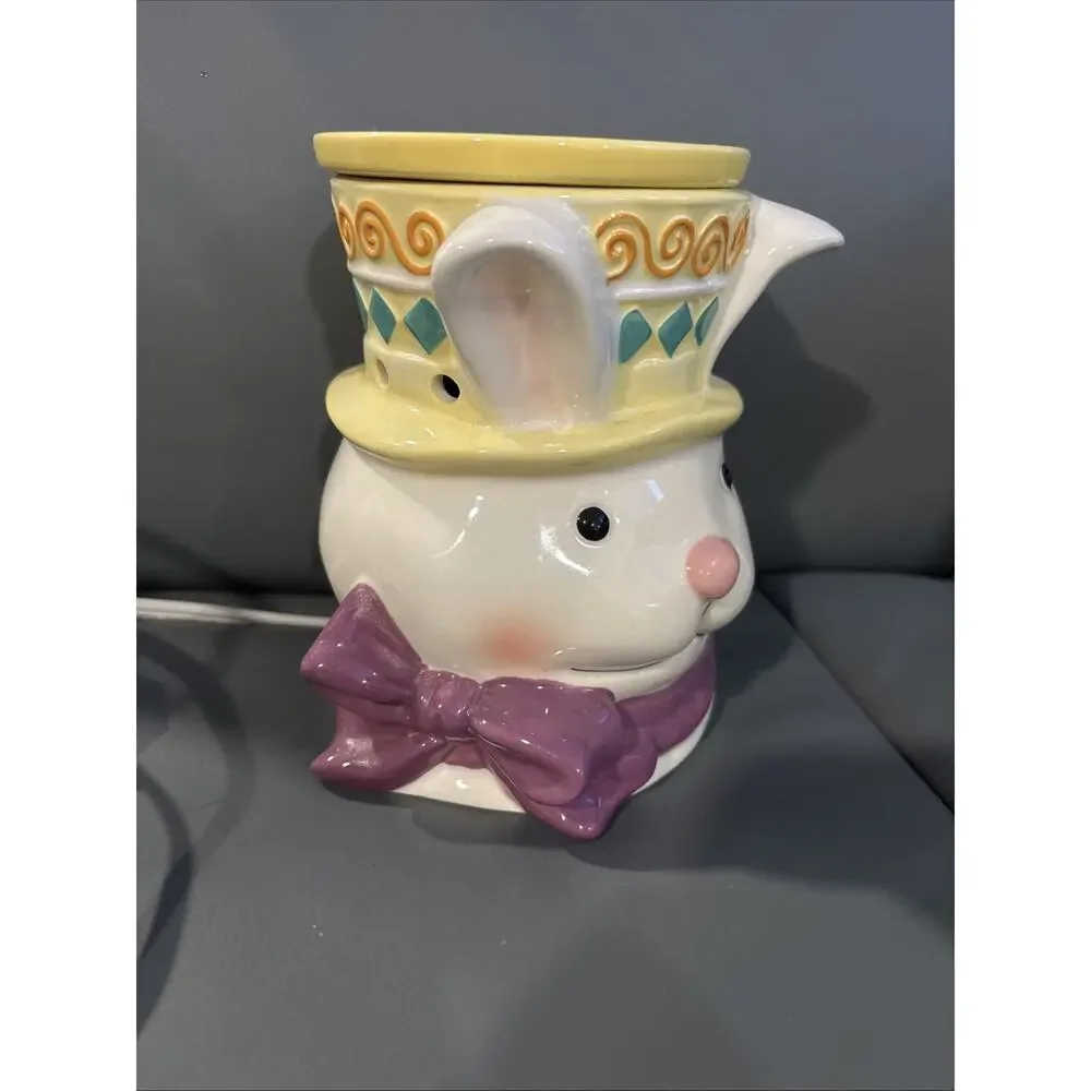 Scentsy Easter Bunny Rabbit Wax Warmer Spring Purple Bow Yellow Hat Retired.